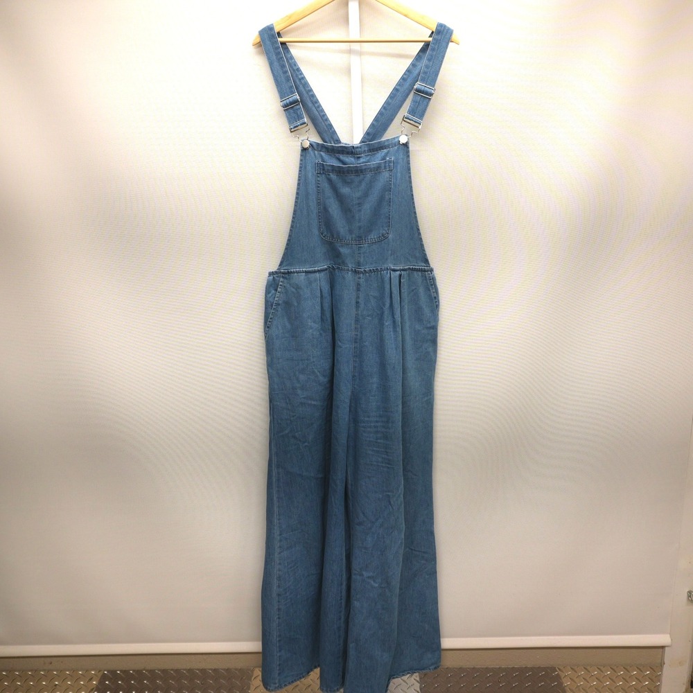 Unbranded Blue Denim Wide Leg Bib Overalls XL Light Wash Cotton Blend